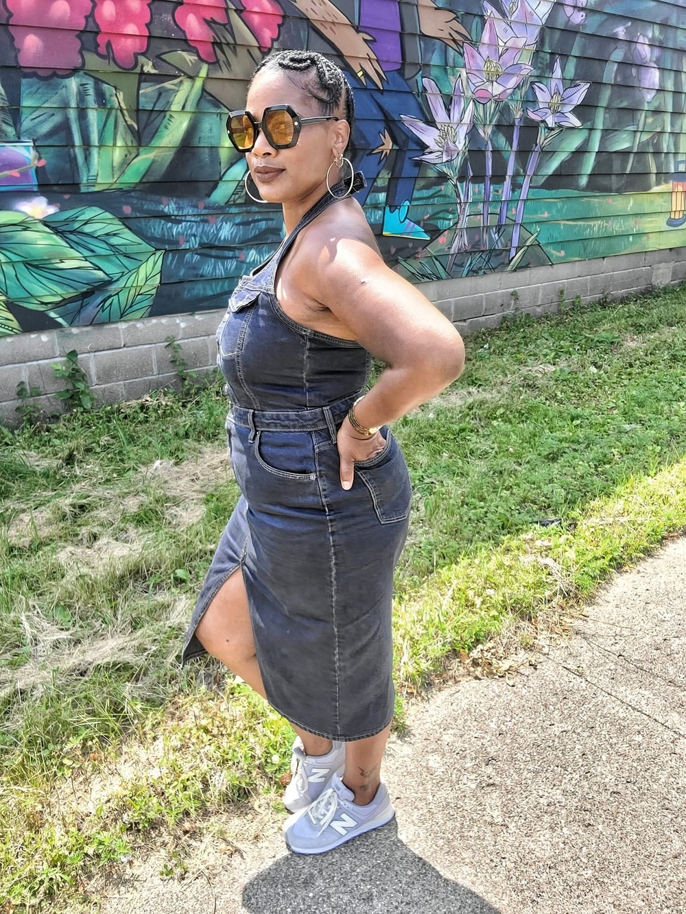 Universal Thread - Denim Midi Dress with Front Slit - Dark Wash